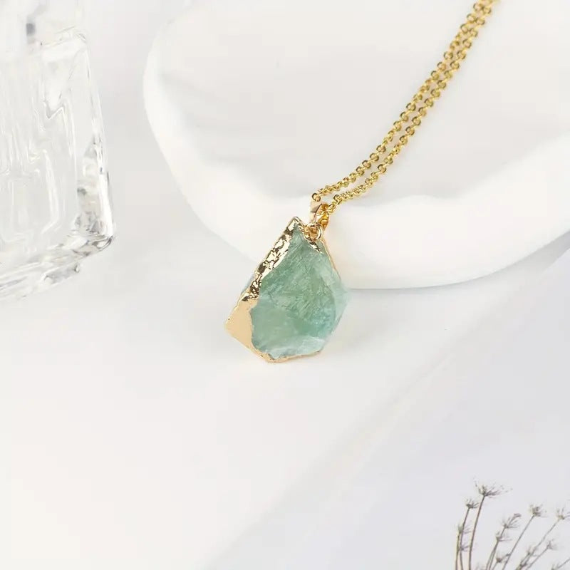 Natural Crystal Electroplated Gold Pendant
