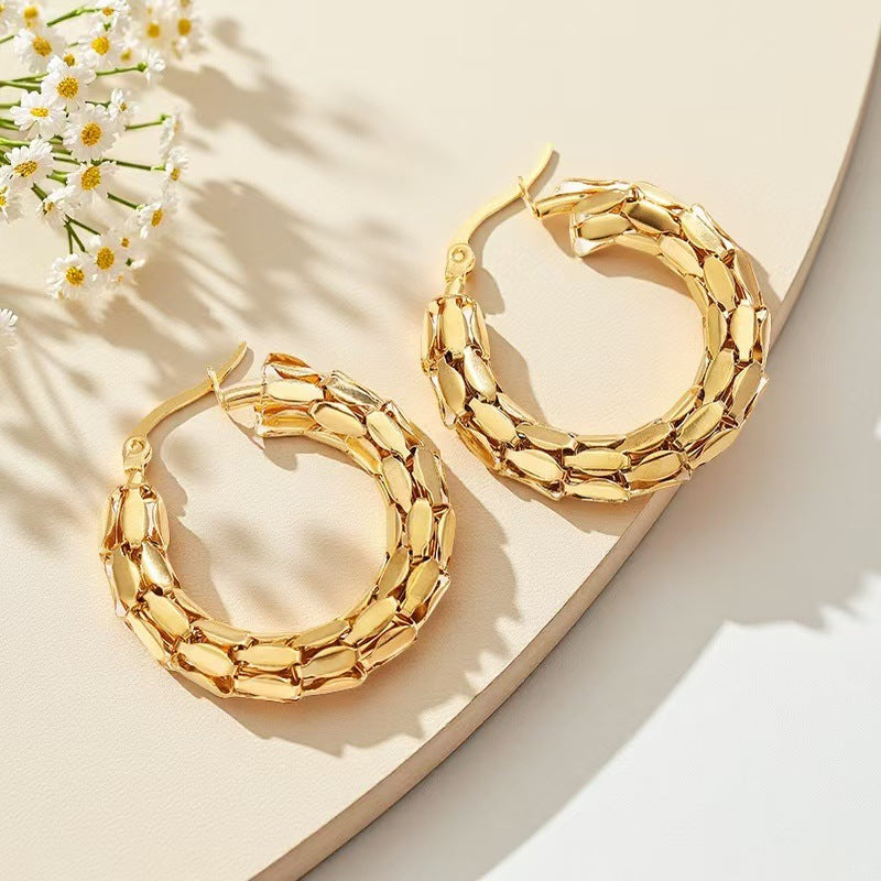 Stainless Steel Hollow Round Hoop Earrings for Women