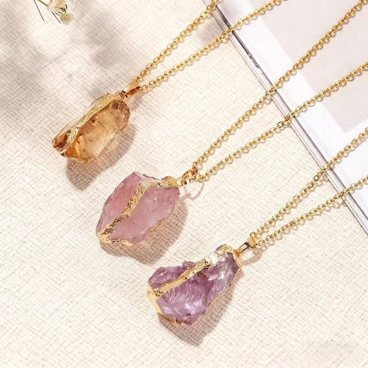 Natural Crystal Electroplated Gold Pendant