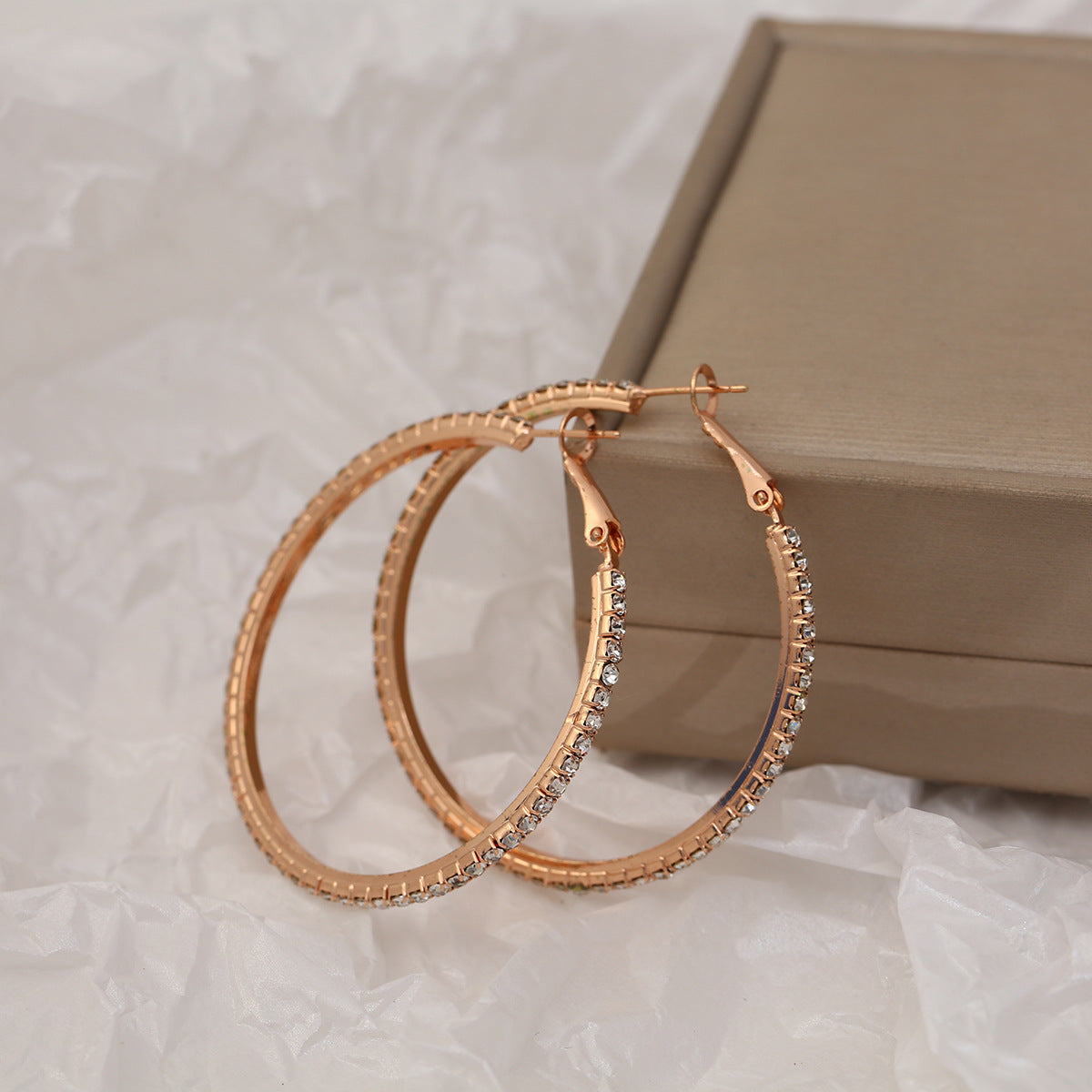 Silver Hoop Earrings with Diamond Inlay