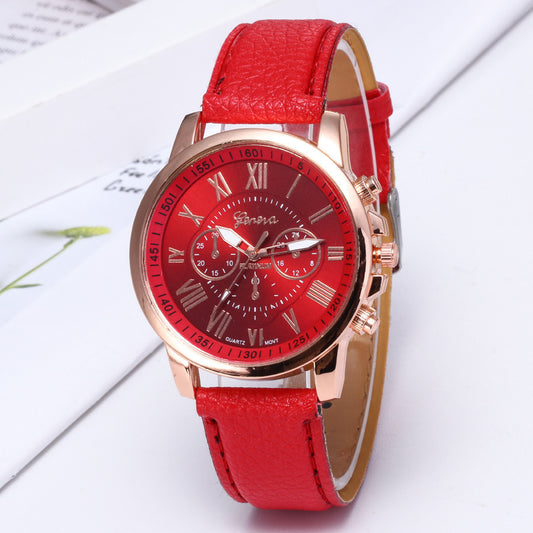 A fake three-eye double-layer leather strap ladies' watch