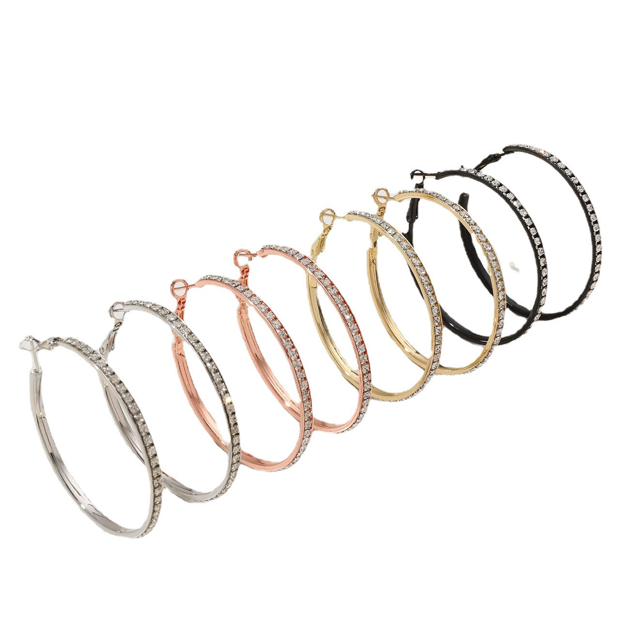 Silver Hoop Earrings with Diamond Inlay