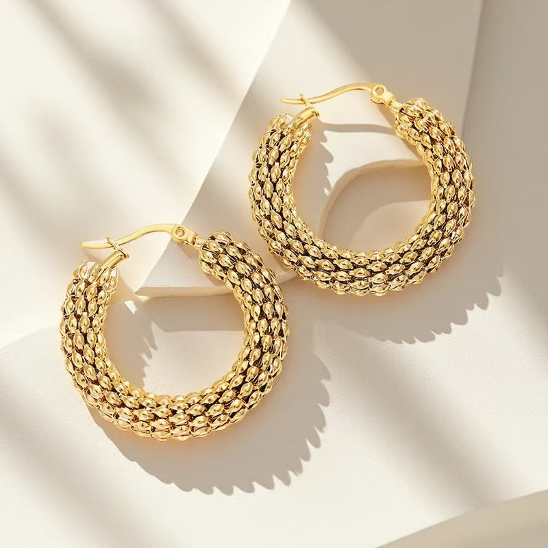 Stainless Steel Hollow Round Hoop Earrings for Women