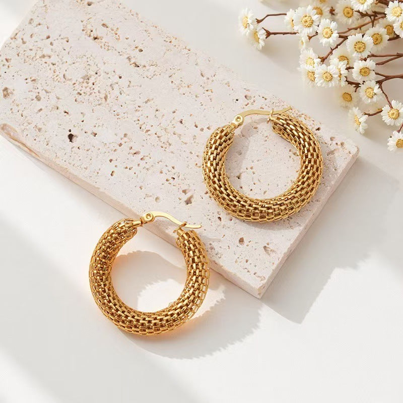 Stainless Steel Hollow Round Hoop Earrings for Women