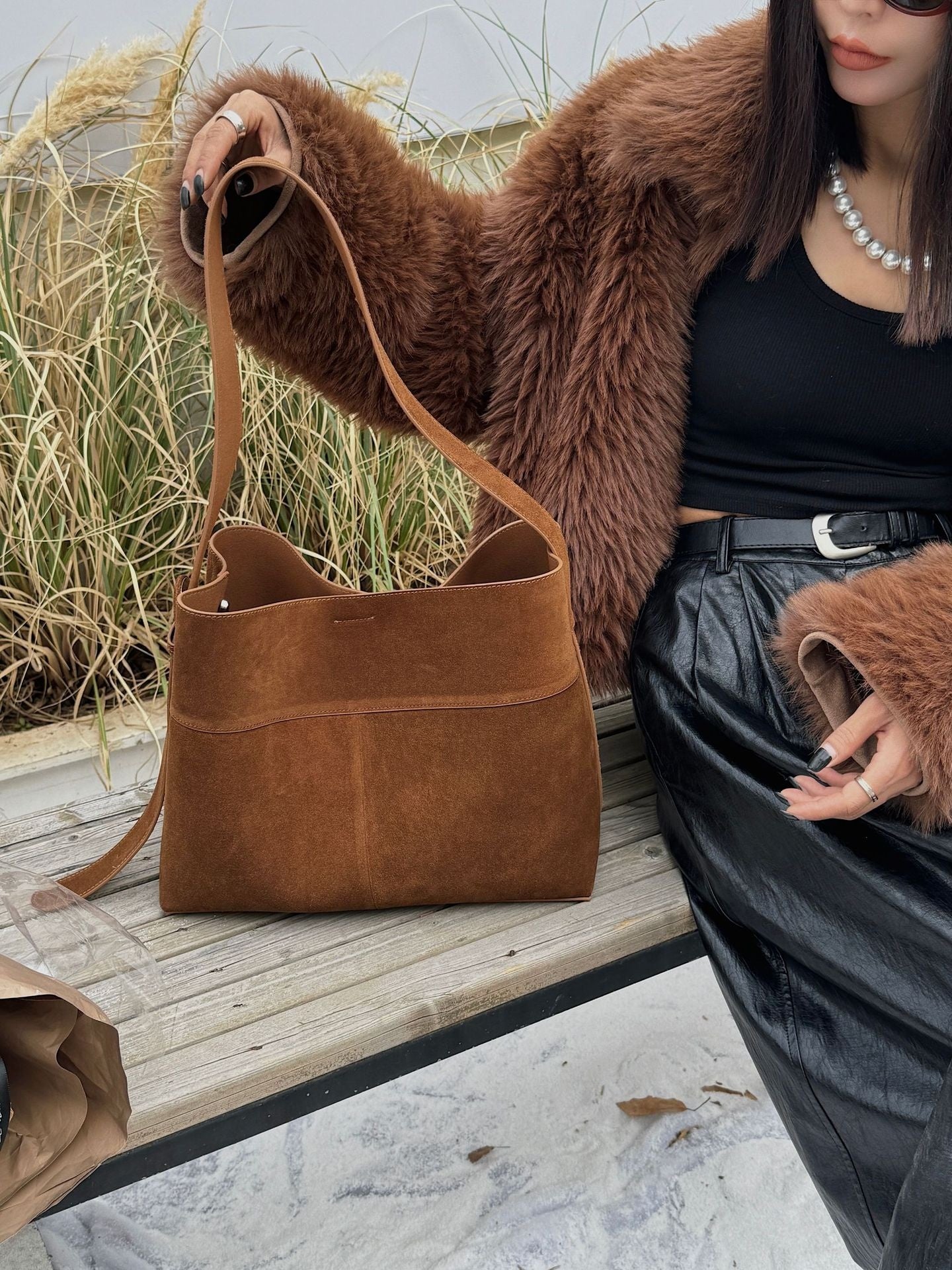 Nubuck Leather Tote Bag for Women