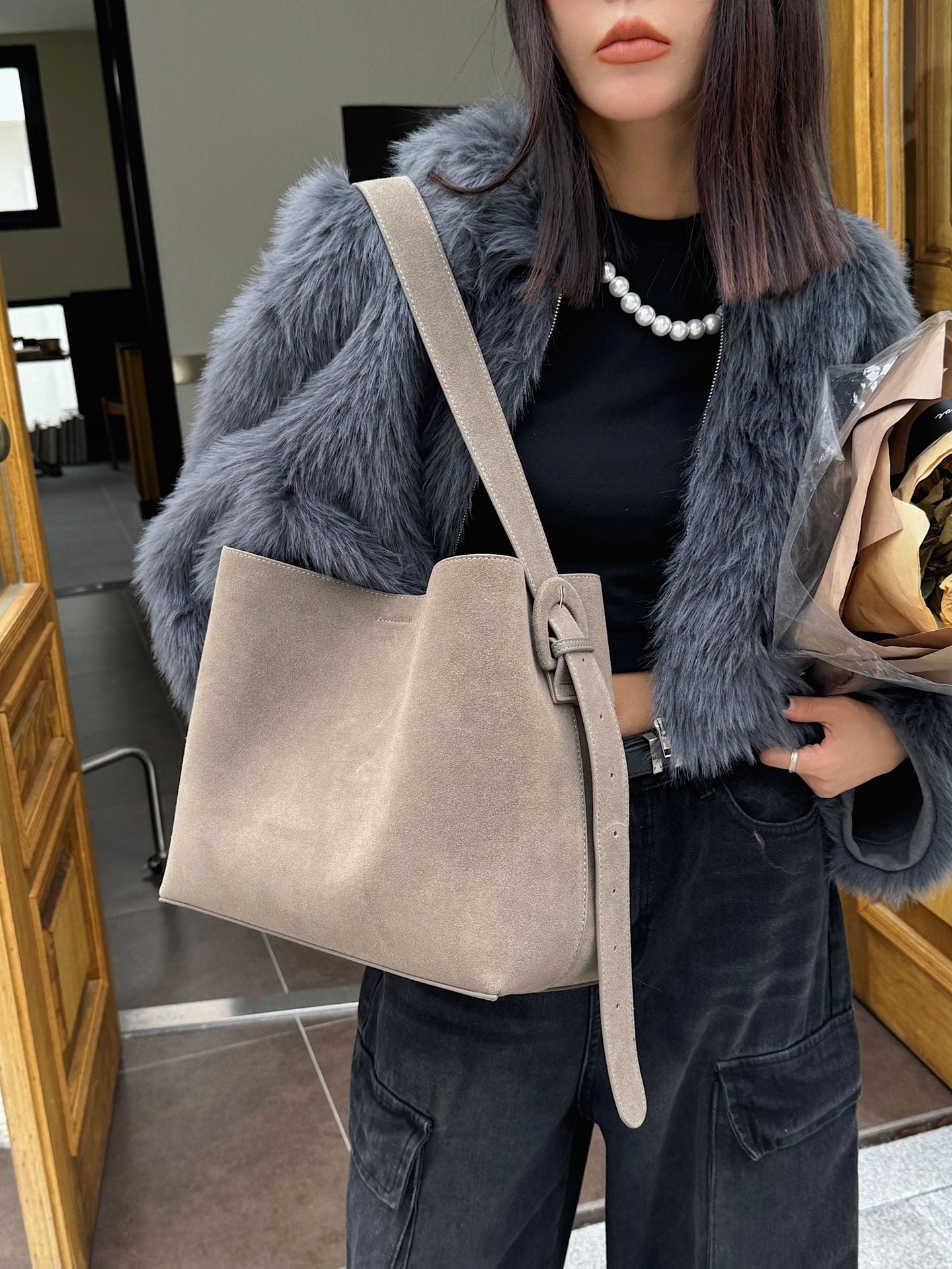 Nubuck Leather Tote Bag for Women