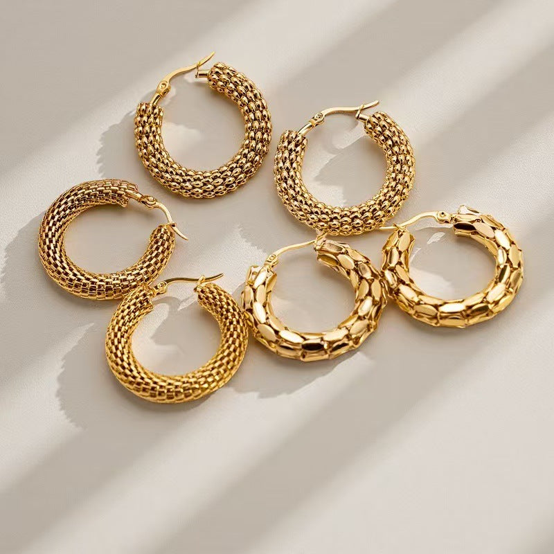 Stainless Steel Hollow Round Hoop Earrings for Women