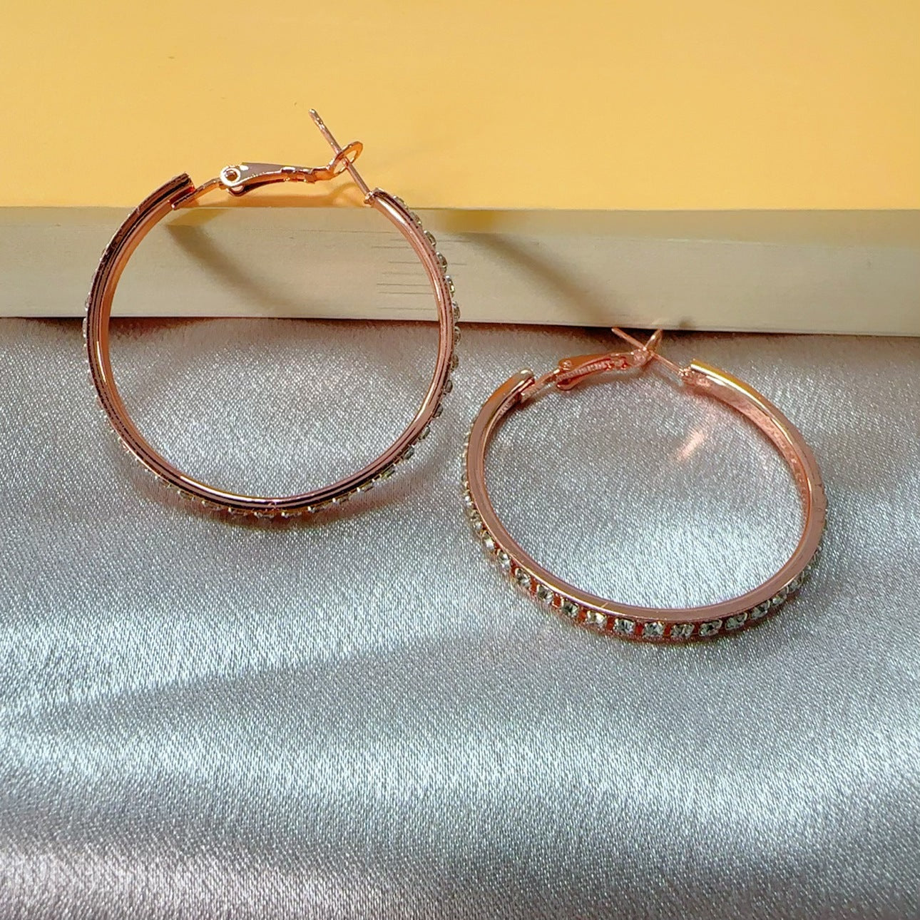 Silver Hoop Earrings with Diamond Inlay