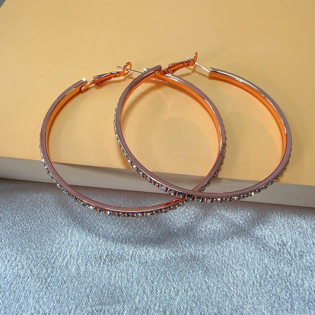 Silver Hoop Earrings with Diamond Inlay