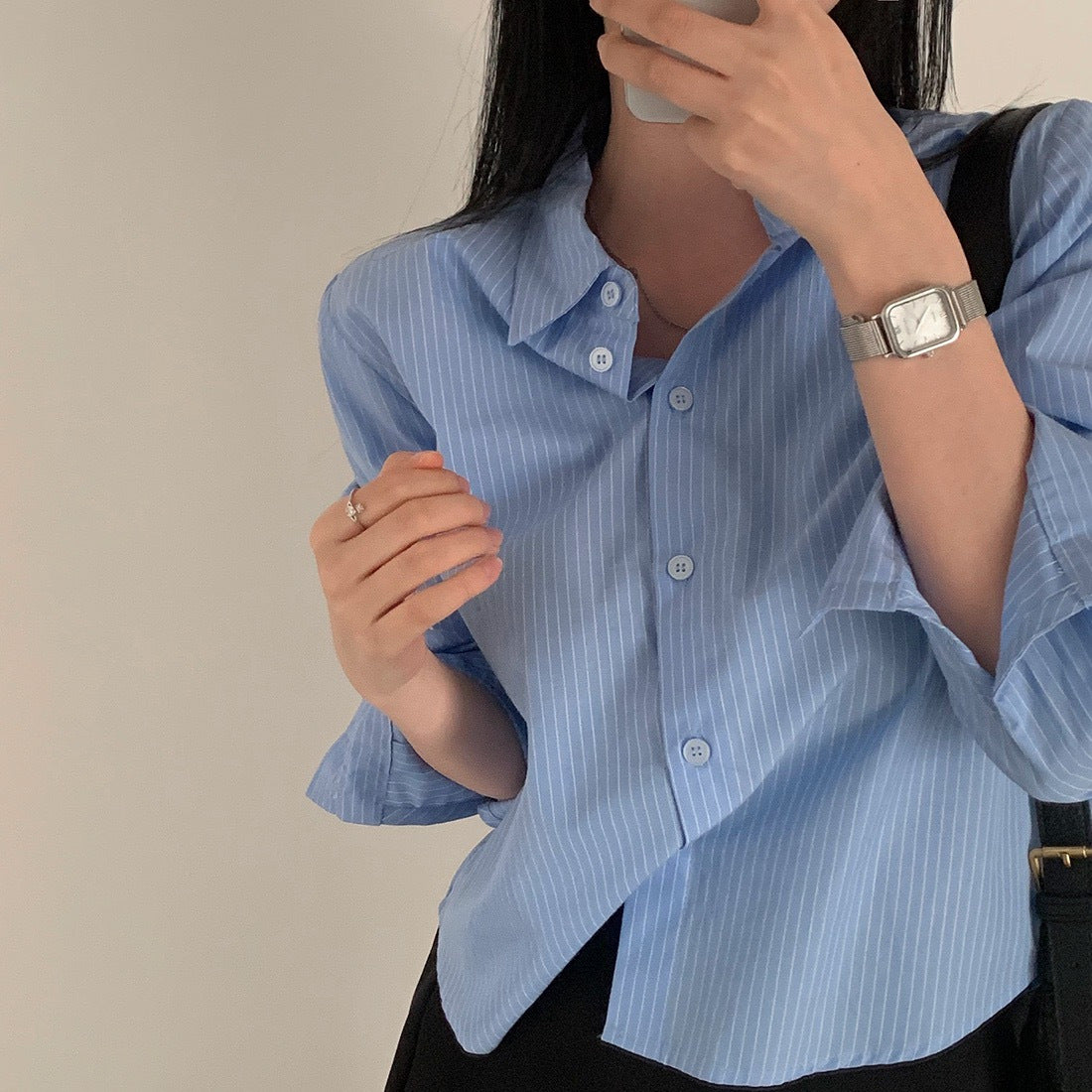 Polo collar striped shirt