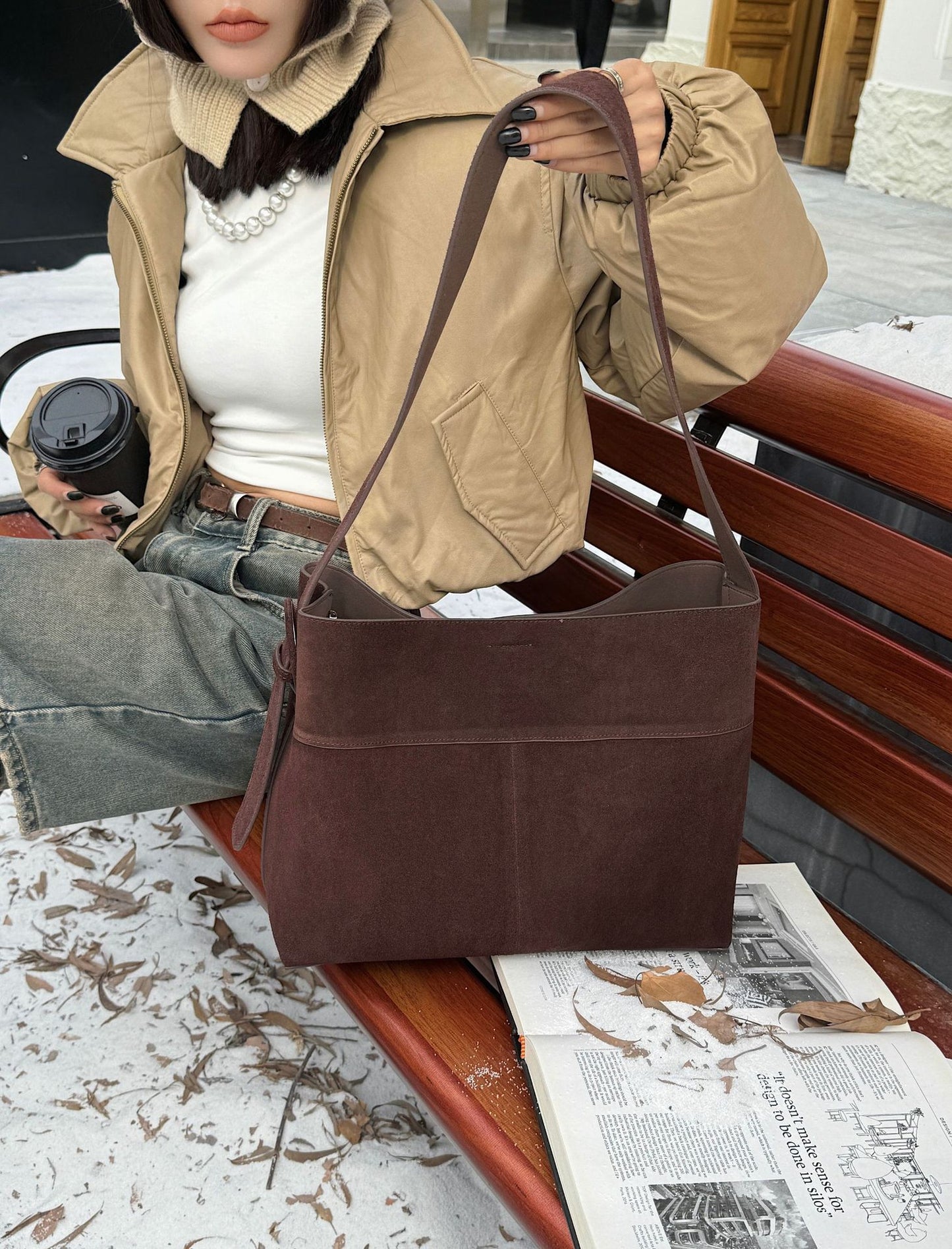 Nubuck Leather Tote Bag for Women