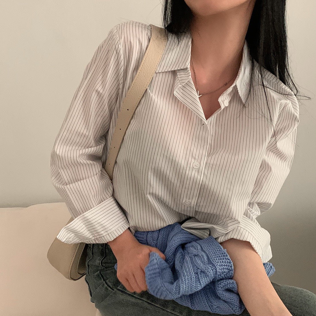 Polo collar striped shirt