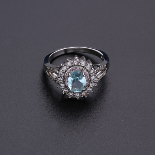 Blue diamond-studded ring