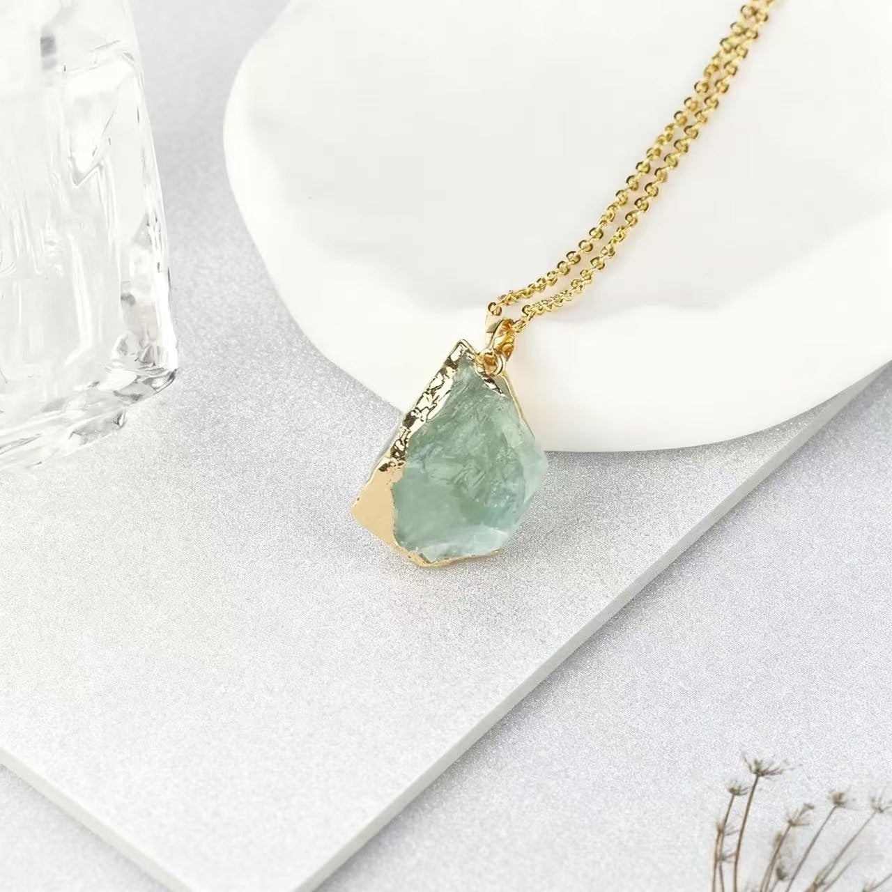 Natural Crystal Electroplated Gold Pendant