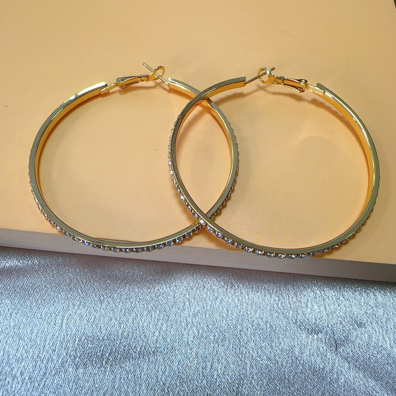 Silver Hoop Earrings with Diamond Inlay