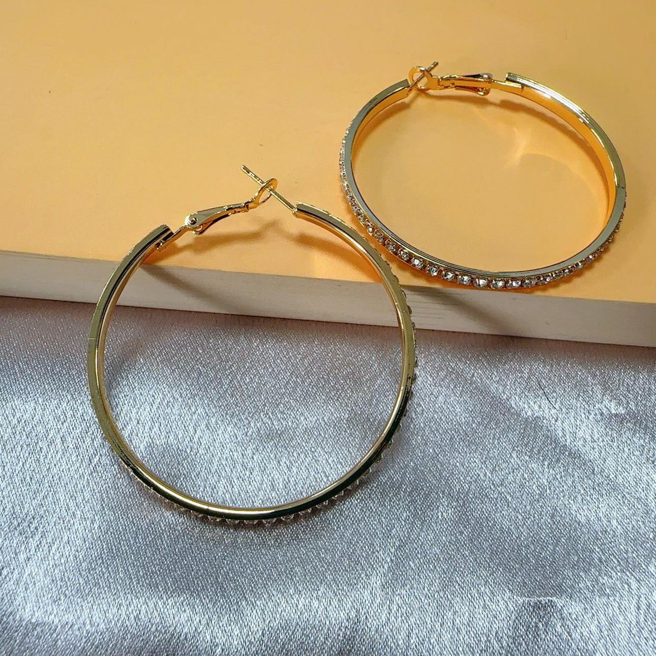 Silver Hoop Earrings with Diamond Inlay