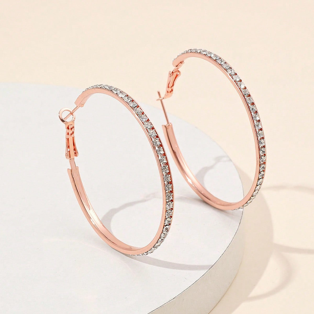 Silver Hoop Earrings with Diamond Inlay
