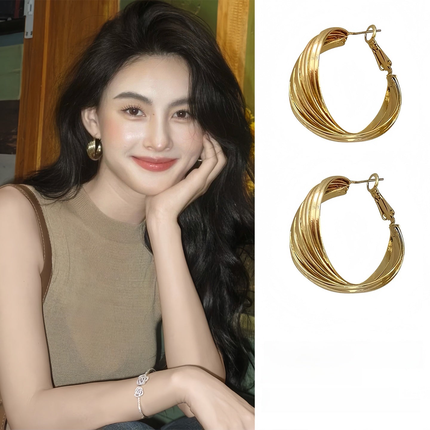 Retro Gold Plated Large Hoop Earrings
